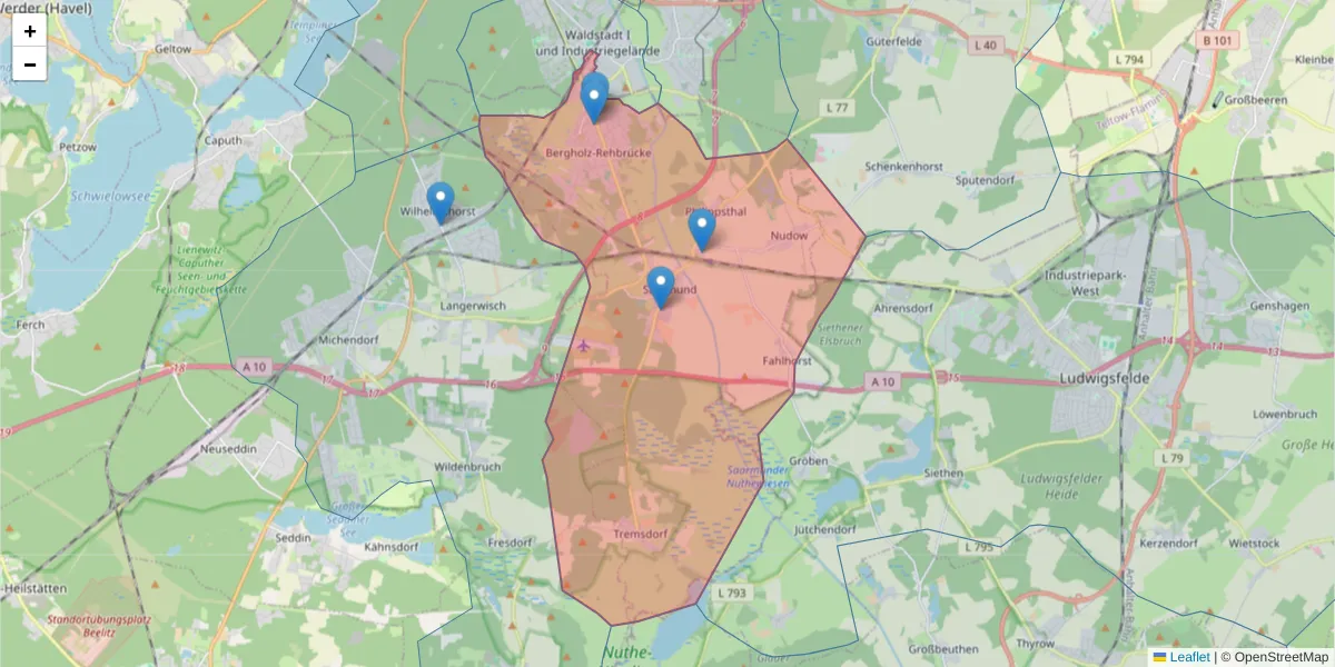 Karte des Postleitzahlen Bereichs  und der umliegenden Postleitzahlen in Deutschland
