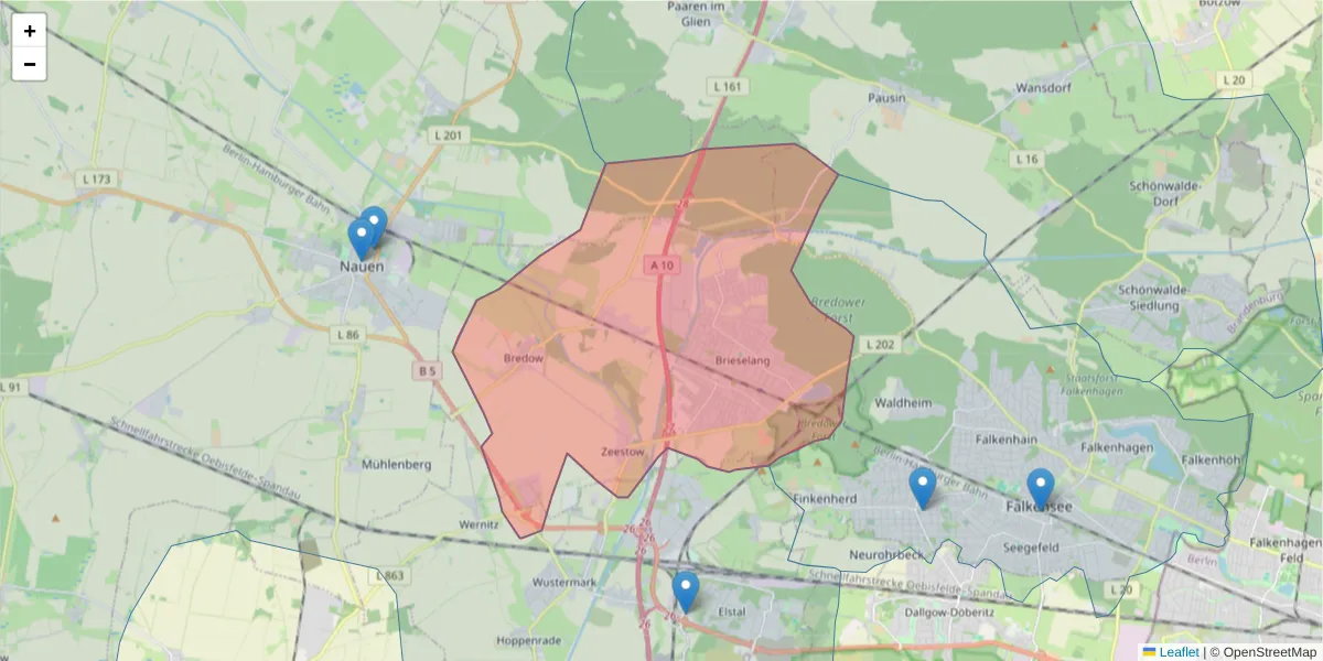 Karte des Postleitzahlen Bereichs  und der umliegenden Postleitzahlen in Deutschland