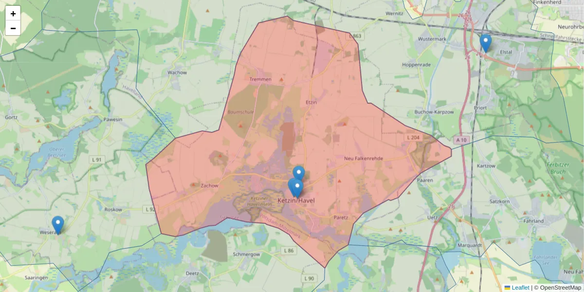 Karte des Postleitzahlen Bereichs  und der umliegenden Postleitzahlen in Deutschland