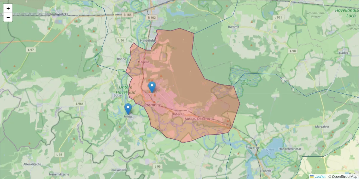 Karte des Postleitzahlen Bereichs  und der umliegenden Postleitzahlen in Deutschland