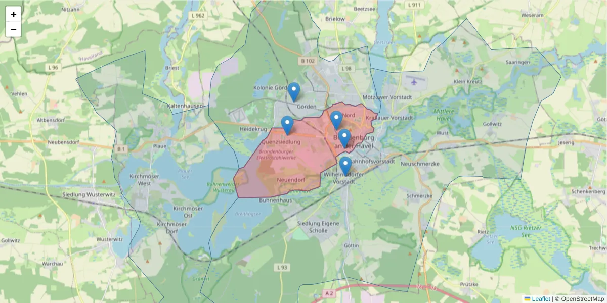 Karte des Postleitzahlen Bereichs  und der umliegenden Postleitzahlen in Deutschland
