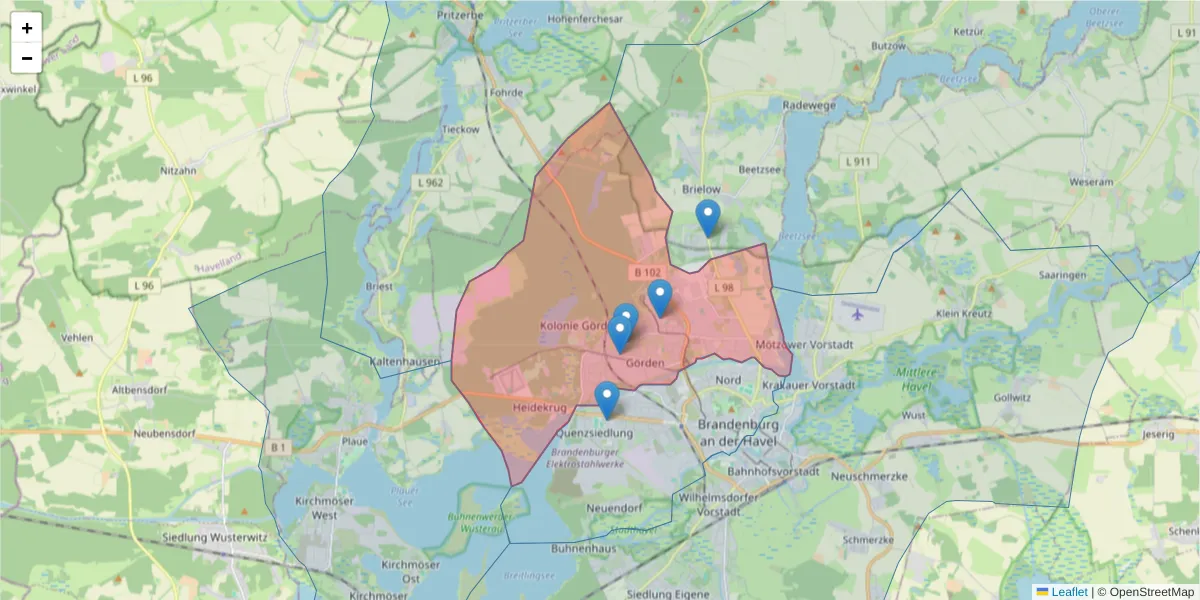 Karte des Postleitzahlen Bereichs  und der umliegenden Postleitzahlen in Deutschland