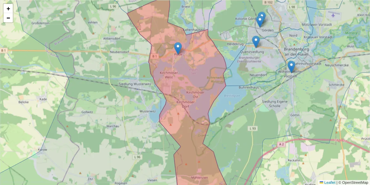 Karte des Postleitzahlen Bereichs  und der umliegenden Postleitzahlen in Deutschland
