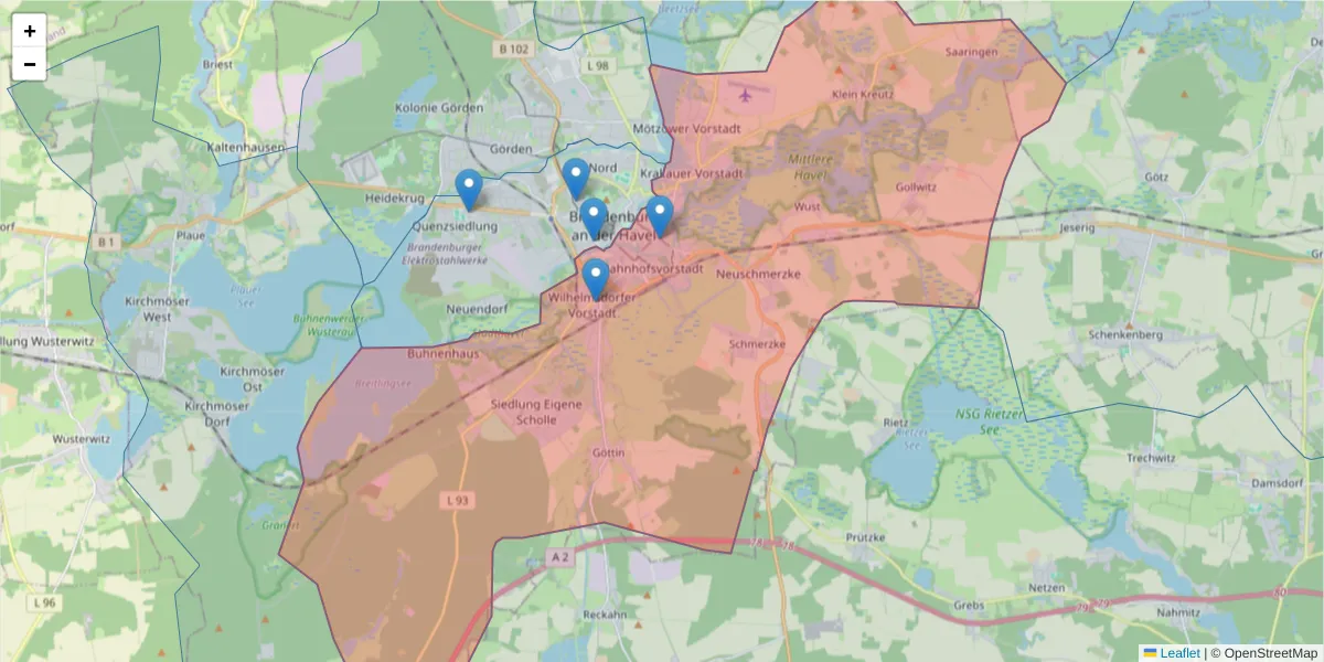 Karte des Postleitzahlen Bereichs  und der umliegenden Postleitzahlen in Deutschland