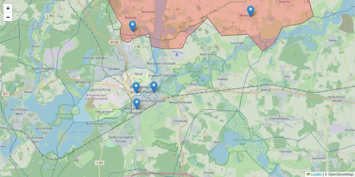 Karte des Postleitzahlen Bereichs  und der umliegenden Postleitzahlen in Deutschland
