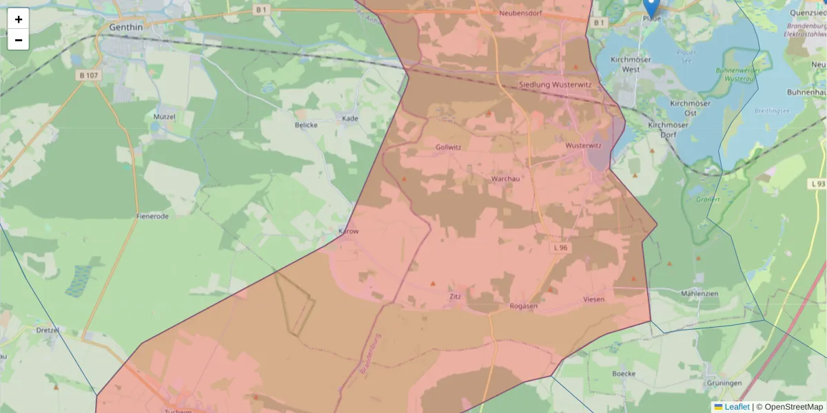Karte des Postleitzahlen Bereichs  und der umliegenden Postleitzahlen in Deutschland