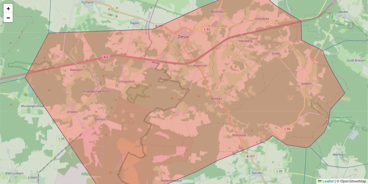 Karte des Postleitzahlen Bereichs  und der umliegenden Postleitzahlen in Deutschland