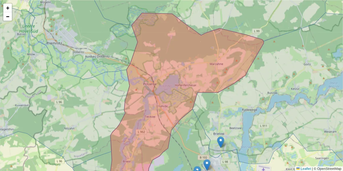 Karte des Postleitzahlen Bereichs  und der umliegenden Postleitzahlen in Deutschland