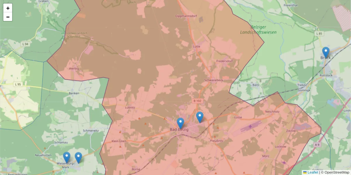 Karte des Postleitzahlen Bereichs  und der umliegenden Postleitzahlen in Deutschland