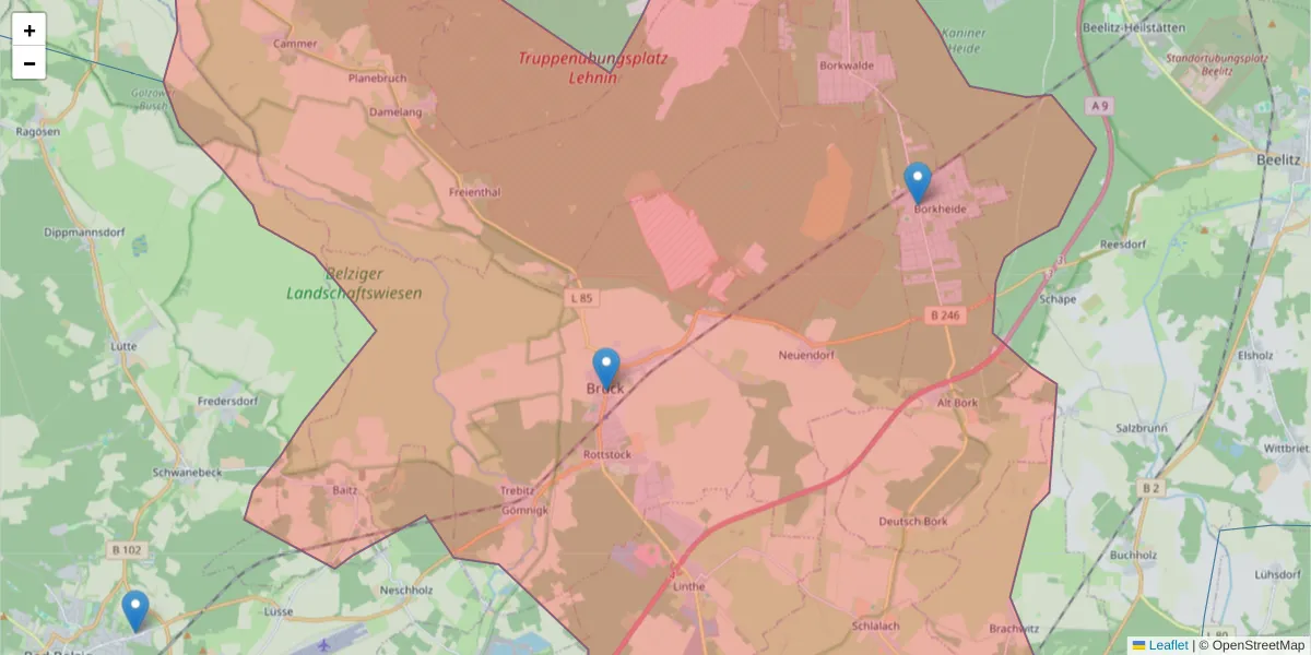 Karte des Postleitzahlen Bereichs  und der umliegenden Postleitzahlen in Deutschland