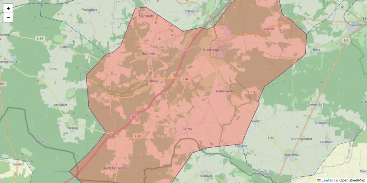 Karte des Postleitzahlen Bereichs  und der umliegenden Postleitzahlen in Deutschland