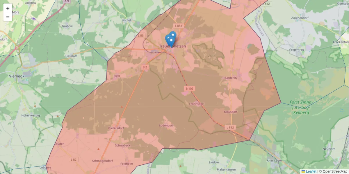 Karte des Postleitzahlen Bereichs  und der umliegenden Postleitzahlen in Deutschland