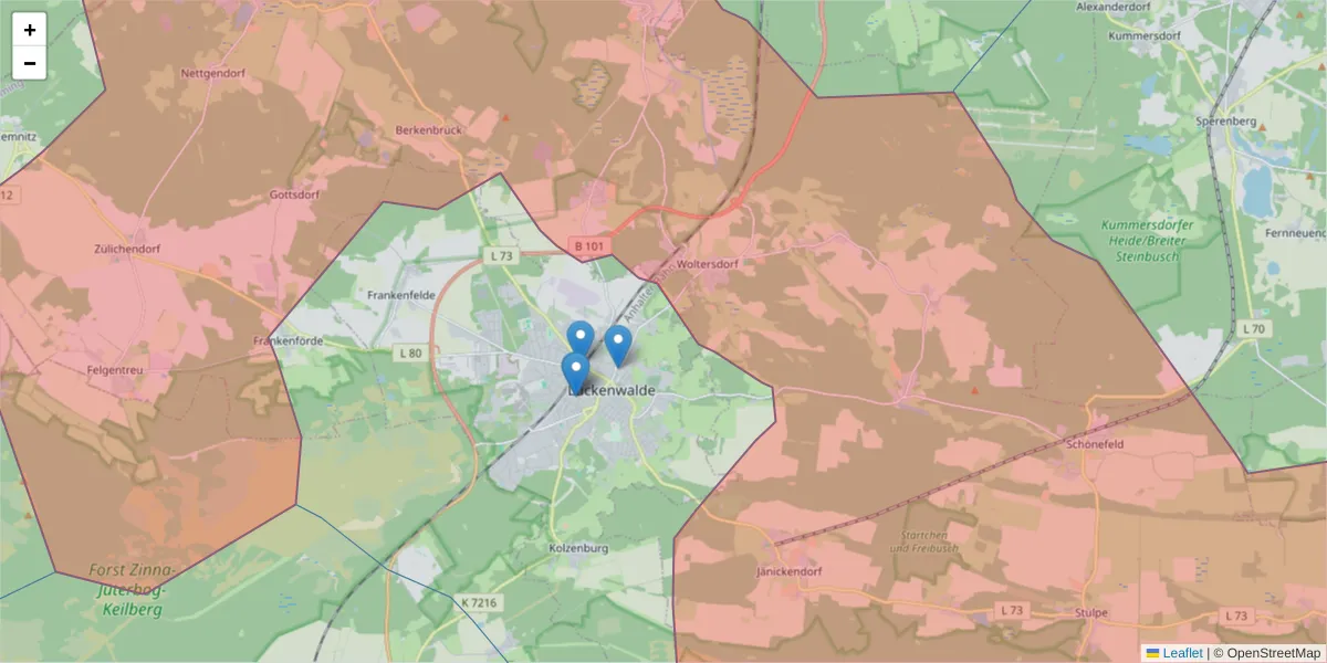 Karte des Postleitzahlen Bereichs  und der umliegenden Postleitzahlen in Deutschland