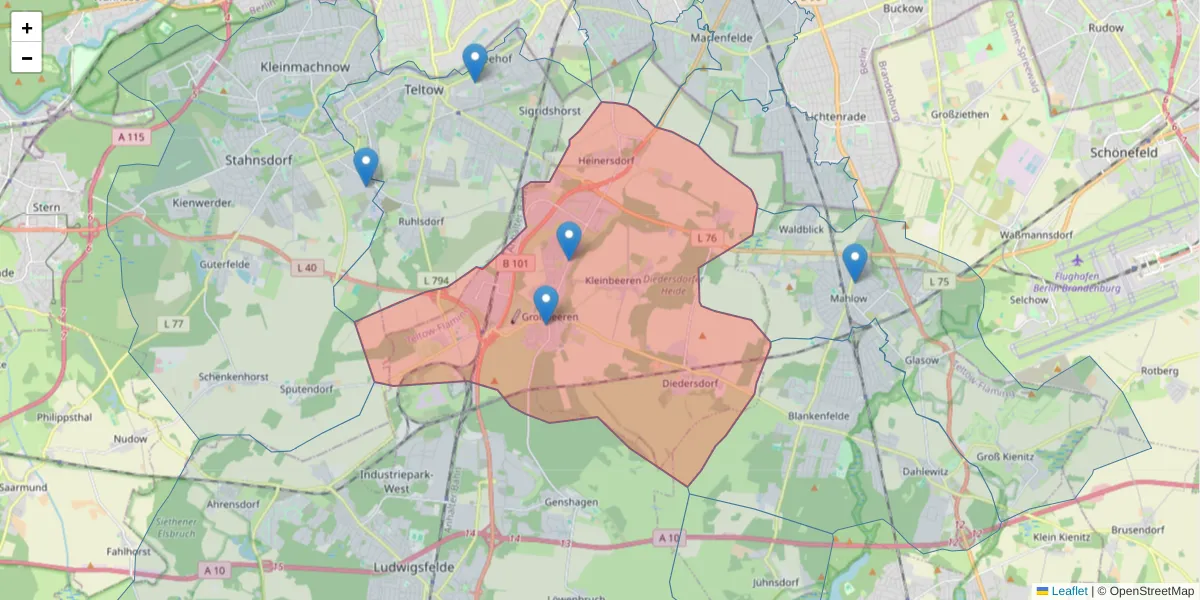 Karte des Postleitzahlen Bereichs  und der umliegenden Postleitzahlen in Deutschland