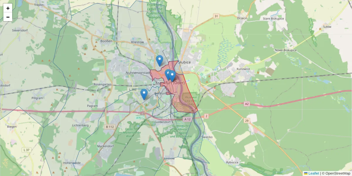 Karte des Postleitzahlen Bereichs  und der umliegenden Postleitzahlen in Deutschland