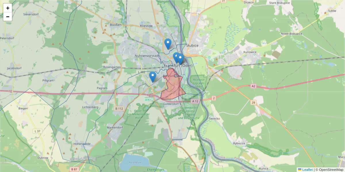 Karte des Postleitzahlen Bereichs  und der umliegenden Postleitzahlen in Deutschland