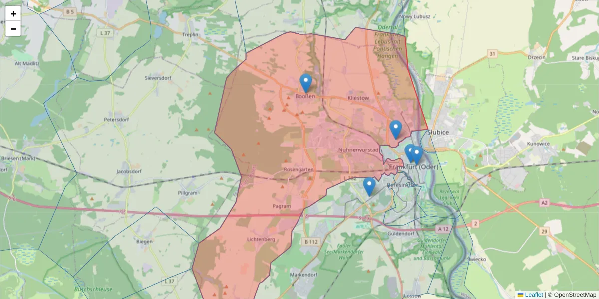 Karte des Postleitzahlen Bereichs  und der umliegenden Postleitzahlen in Deutschland
