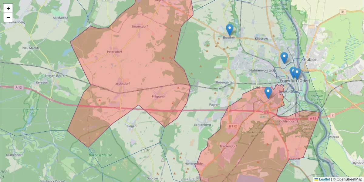 Karte des Postleitzahlen Bereichs  und der umliegenden Postleitzahlen in Deutschland