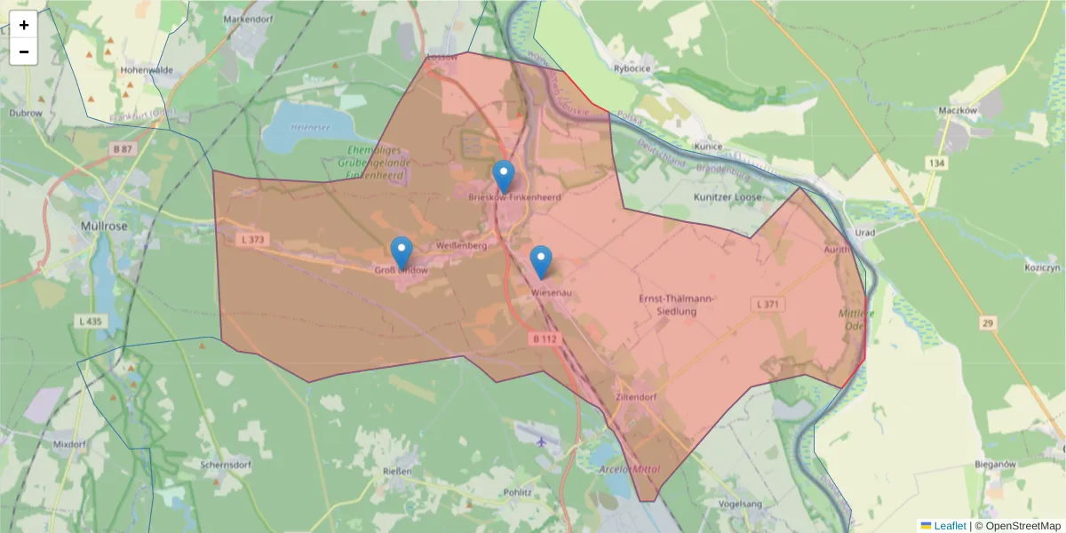 Karte des Postleitzahlen Bereichs  und der umliegenden Postleitzahlen in Deutschland