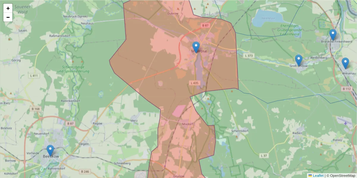 Karte des Postleitzahlen Bereichs  und der umliegenden Postleitzahlen in Deutschland