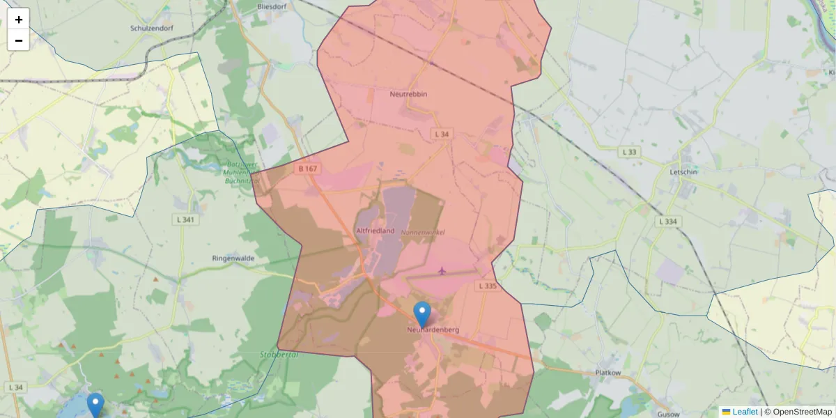Karte des Postleitzahlen Bereichs  und der umliegenden Postleitzahlen in Deutschland