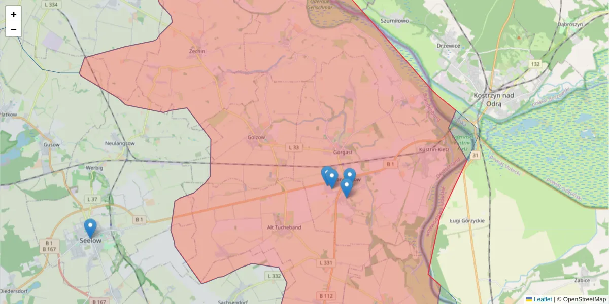 Karte des Postleitzahlen Bereichs  und der umliegenden Postleitzahlen in Deutschland