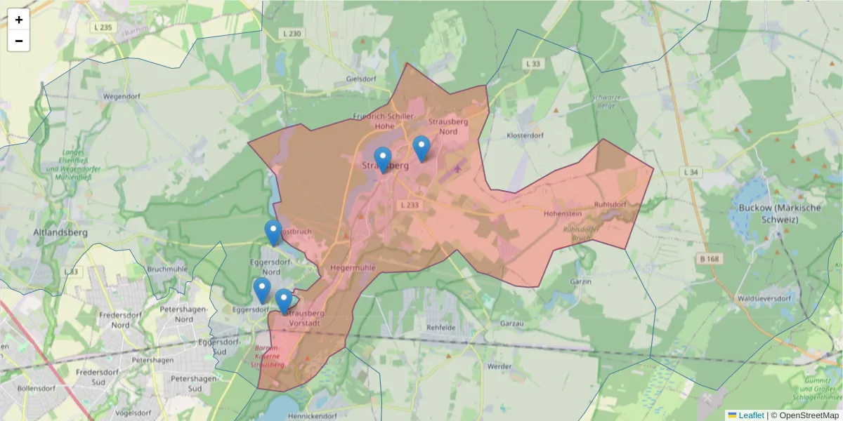 Karte des Postleitzahlen Bereichs  und der umliegenden Postleitzahlen in Deutschland