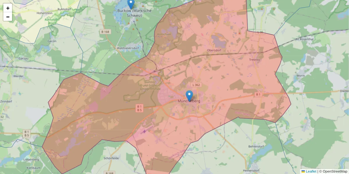 Karte des Postleitzahlen Bereichs  und der umliegenden Postleitzahlen in Deutschland