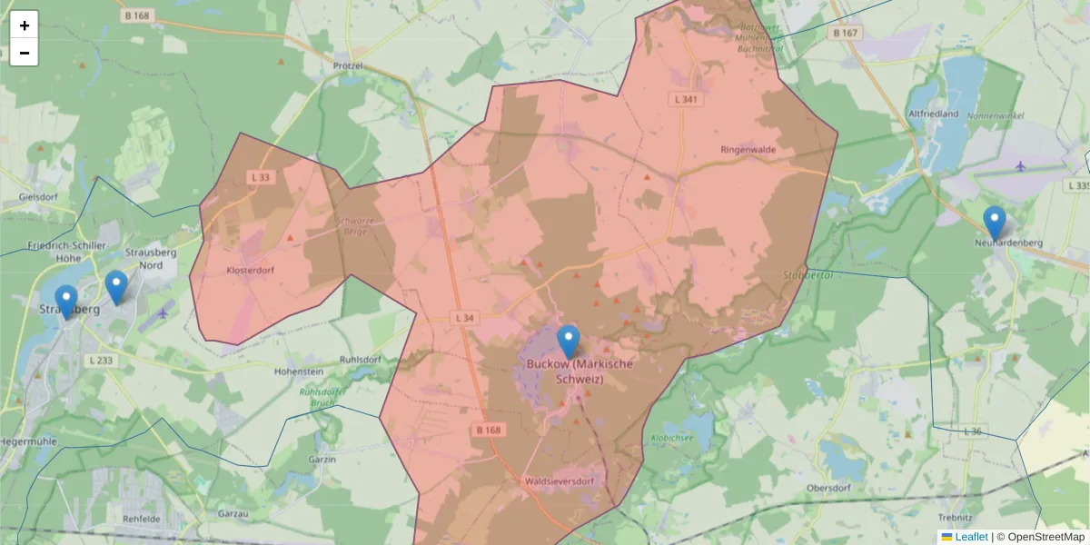 Karte des Postleitzahlen Bereichs  und der umliegenden Postleitzahlen in Deutschland