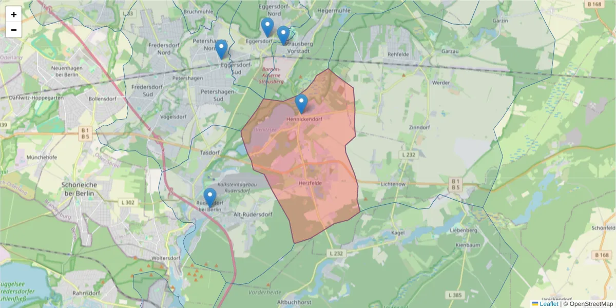 Karte des Postleitzahlen Bereichs  und der umliegenden Postleitzahlen in Deutschland
