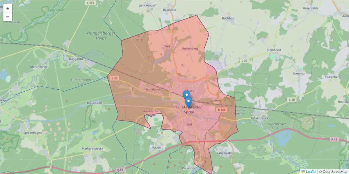 Karte des Postleitzahlen Bereichs  und der umliegenden Postleitzahlen in Deutschland