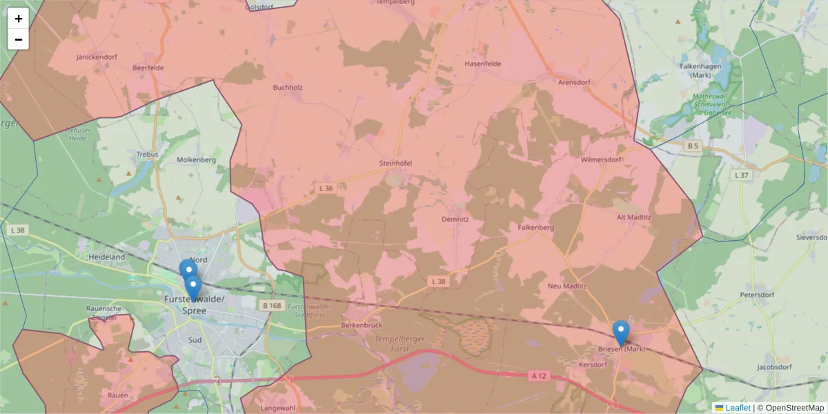 Karte des Postleitzahlen Bereichs  und der umliegenden Postleitzahlen in Deutschland