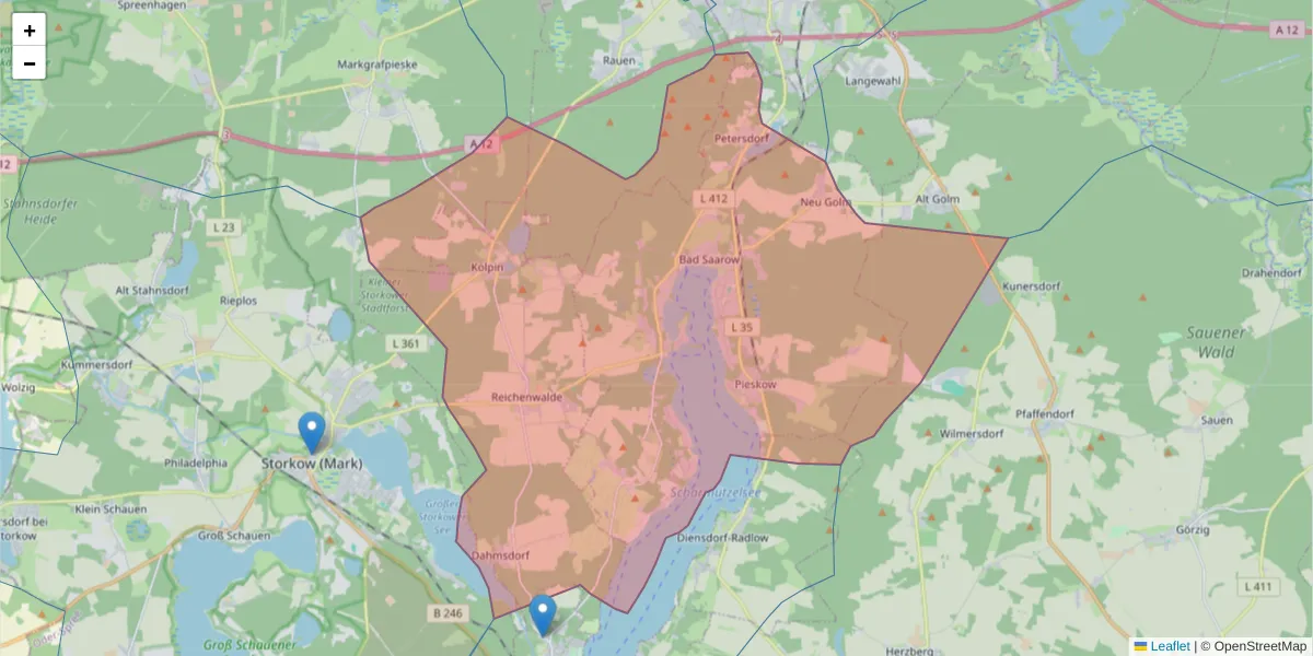 Karte des Postleitzahlen Bereichs  und der umliegenden Postleitzahlen in Deutschland