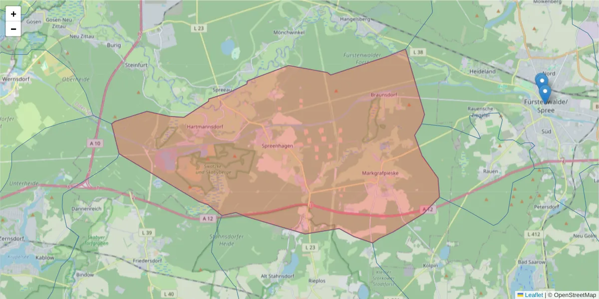 Karte des Postleitzahlen Bereichs  und der umliegenden Postleitzahlen in Deutschland