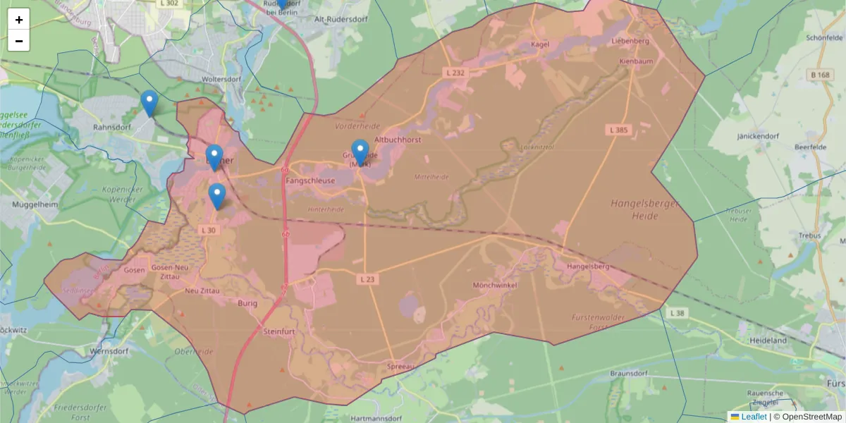Karte des Postleitzahlen Bereichs  und der umliegenden Postleitzahlen in Deutschland