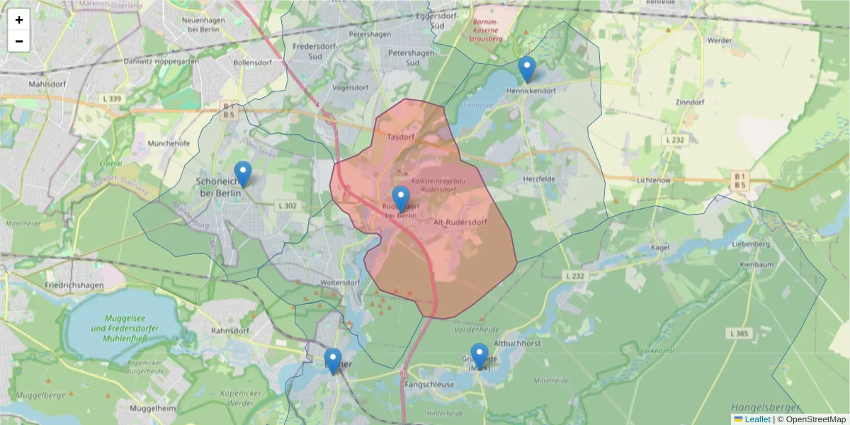 Karte des Postleitzahlen Bereichs  und der umliegenden Postleitzahlen in Deutschland