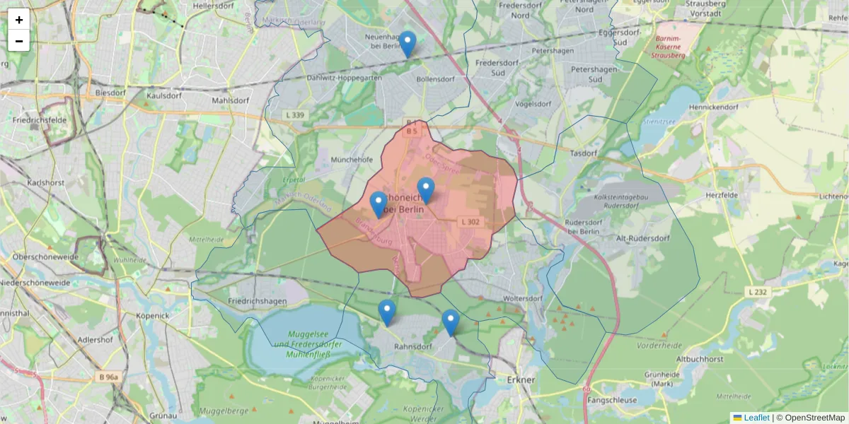 Karte des Postleitzahlen Bereichs  und der umliegenden Postleitzahlen in Deutschland