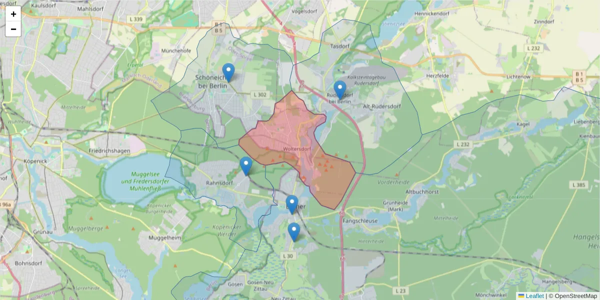Karte des Postleitzahlen Bereichs  und der umliegenden Postleitzahlen in Deutschland