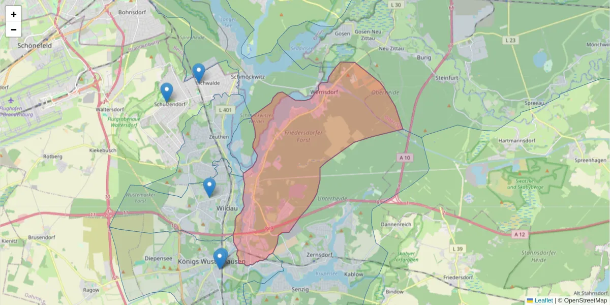 Karte des Postleitzahlen Bereichs  und der umliegenden Postleitzahlen in Deutschland
