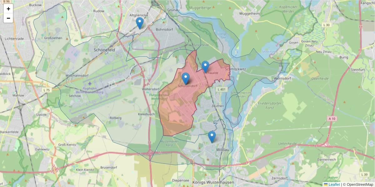 Karte des Postleitzahlen Bereichs  und der umliegenden Postleitzahlen in Deutschland