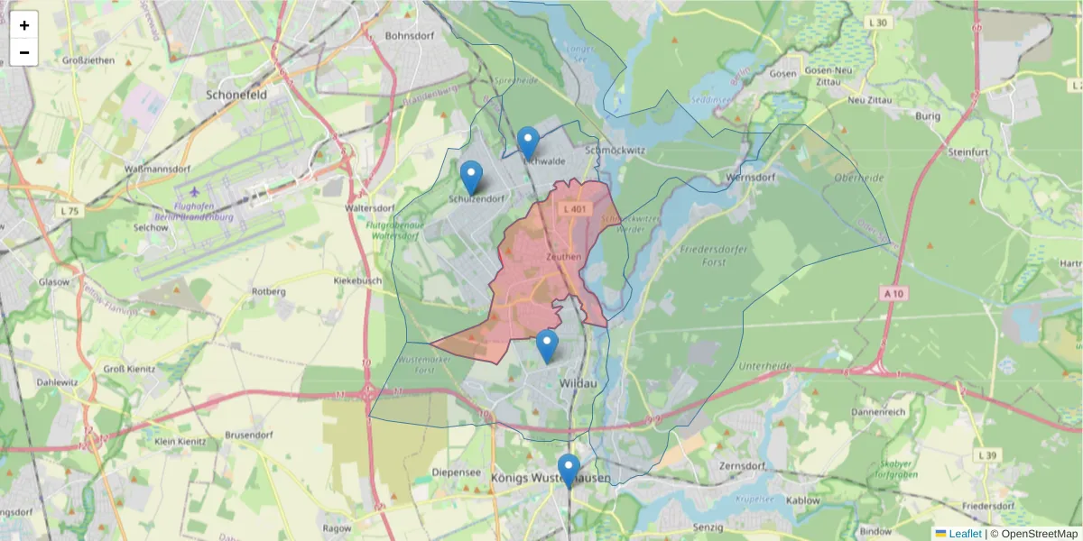 Karte des Postleitzahlen Bereichs  und der umliegenden Postleitzahlen in Deutschland
