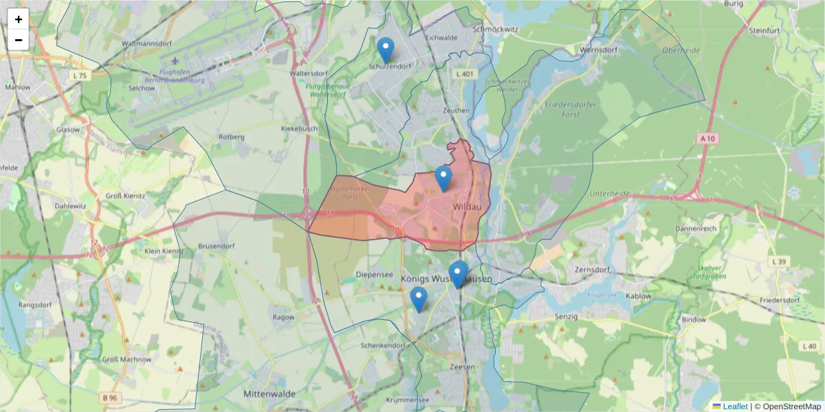 Karte des Postleitzahlen Bereichs  und der umliegenden Postleitzahlen in Deutschland