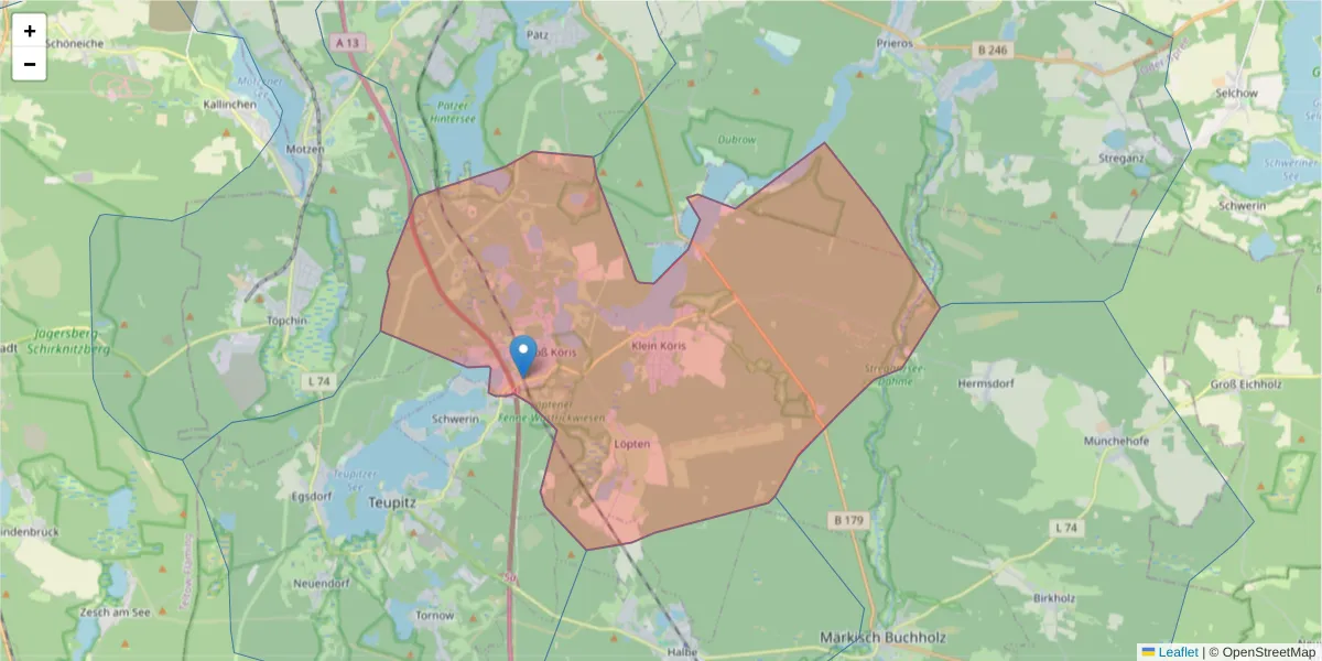 Karte des Postleitzahlen Bereichs  und der umliegenden Postleitzahlen in Deutschland