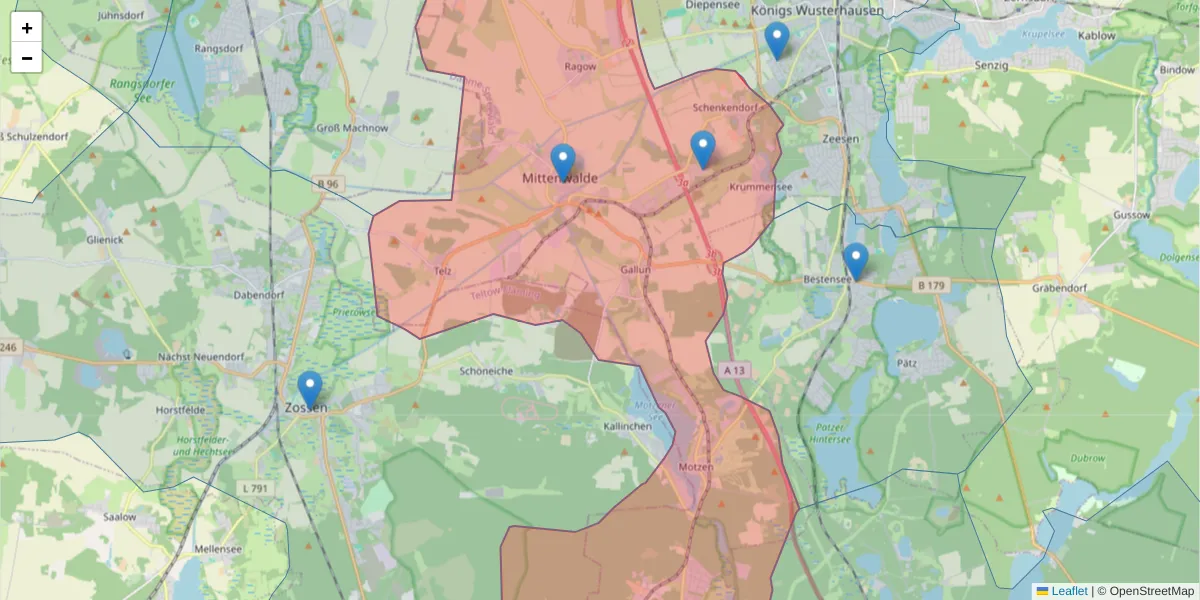 Karte des Postleitzahlen Bereichs  und der umliegenden Postleitzahlen in Deutschland