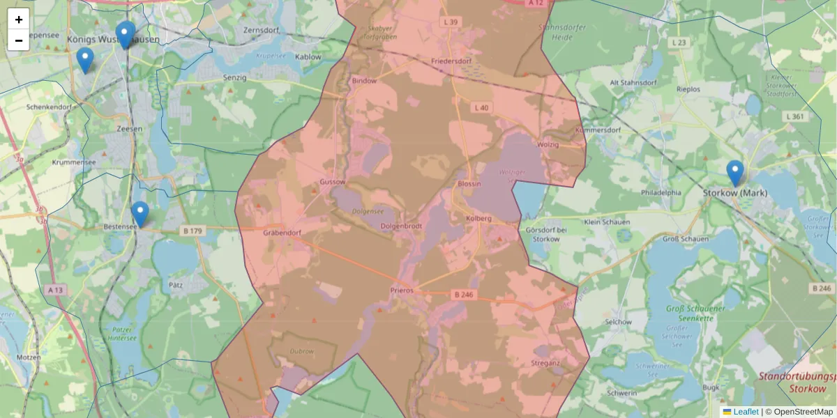 Karte des Postleitzahlen Bereichs  und der umliegenden Postleitzahlen in Deutschland