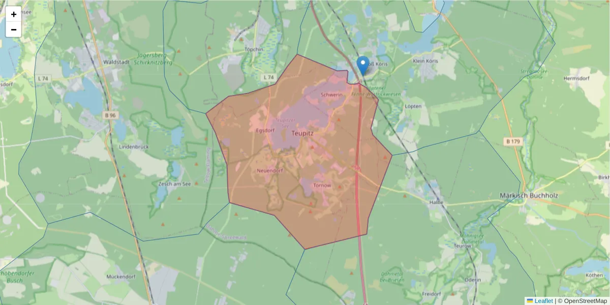 Karte des Postleitzahlen Bereichs  und der umliegenden Postleitzahlen in Deutschland