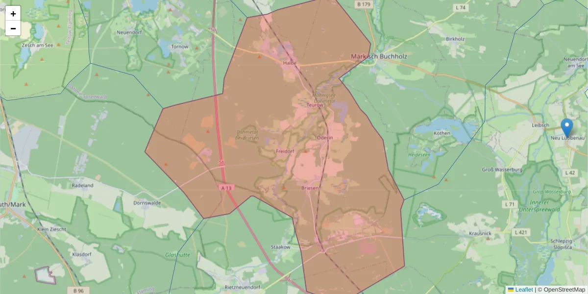 Karte des Postleitzahlen Bereichs  und der umliegenden Postleitzahlen in Deutschland