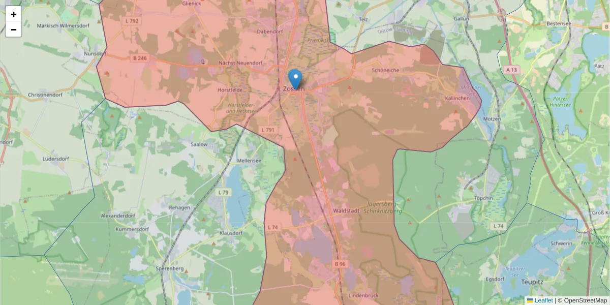 Karte des Postleitzahlen Bereichs  und der umliegenden Postleitzahlen in Deutschland