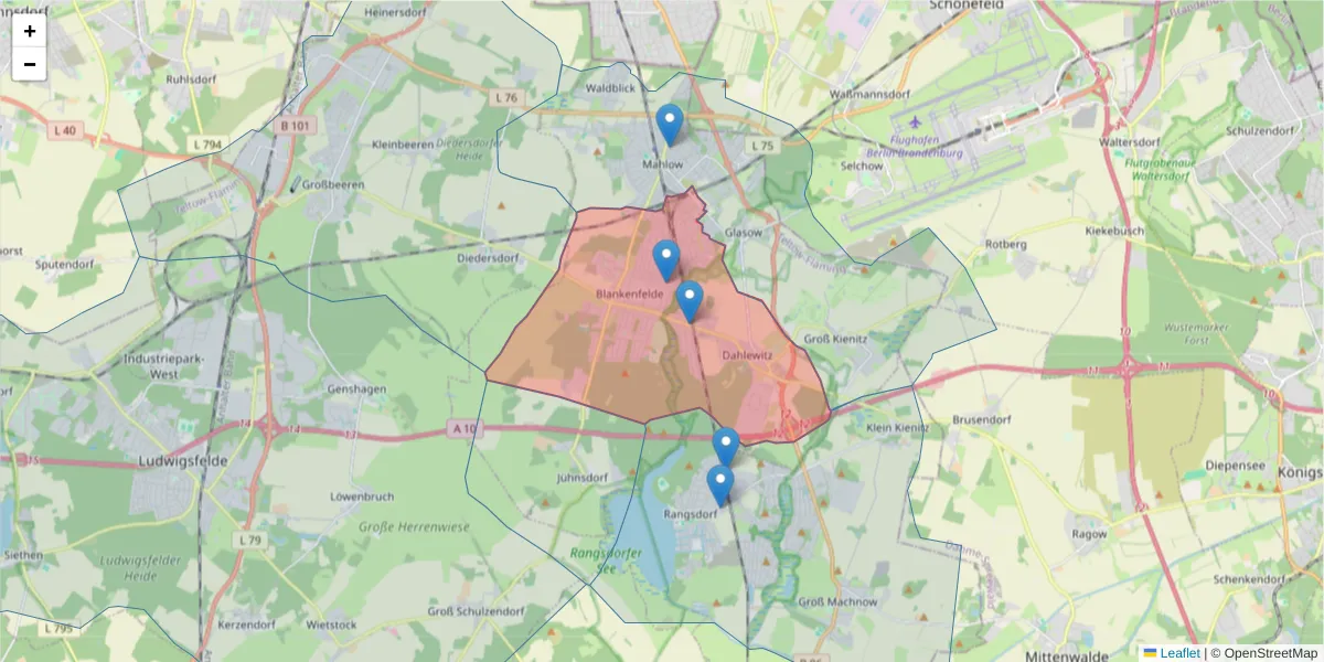 Karte des Postleitzahlen Bereichs  und der umliegenden Postleitzahlen in Deutschland