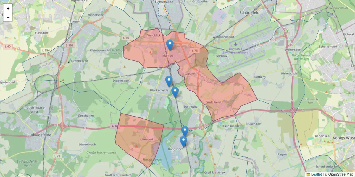 Karte des Postleitzahlen Bereichs  und der umliegenden Postleitzahlen in Deutschland